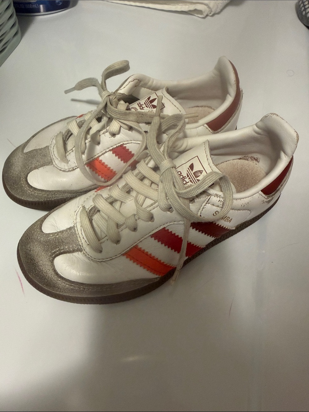 Girls Adidas Sambas White/Red Sneakers Size 13